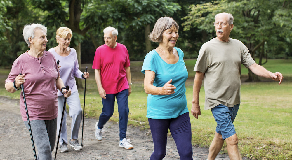 Older adults walking outside